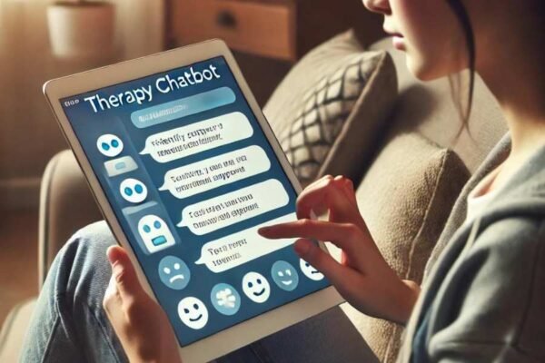 Chatbot de terapia en una interfaz digital asistiendo a un usuario