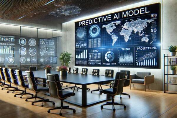 Predicciones de IA en gráficos y diagramas para planificación estratégica empresarial.