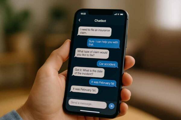 Chatbot impulsado por inteligencia artificial interactuando con un cliente en una app móvil