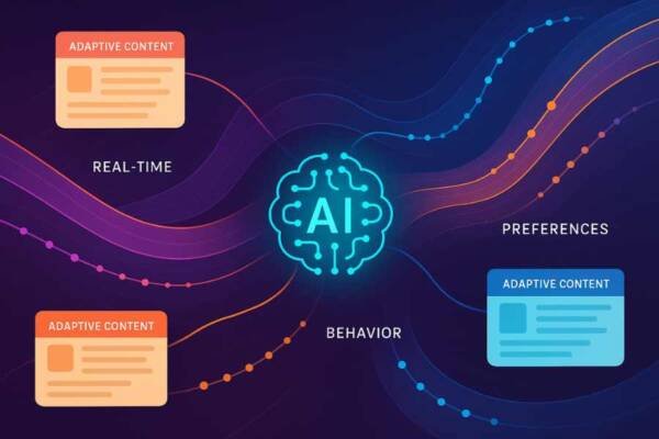 Representación conceptual de experiencia del cliente personalizada en tiempo real gracias a algoritmos de IA.
