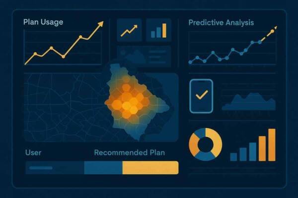 Dashboard de IA mostrando tendencias de consumo de datos móviles por usuario