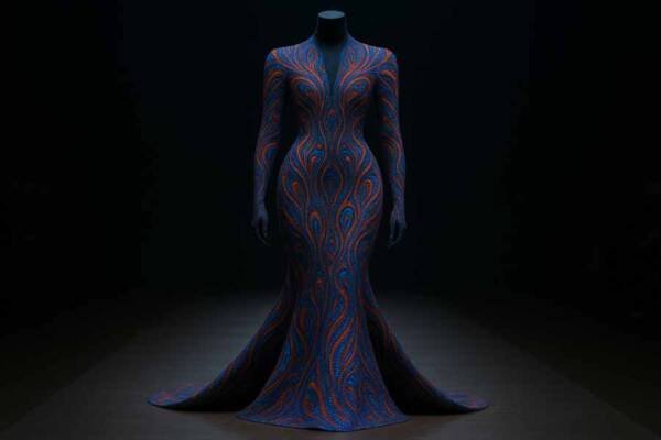 Vestido de alta costura con patrones generados por inteligencia artificial