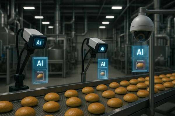 Sistema de IA inspeccionando alimentos en una línea de producción para detectar alérgenos
