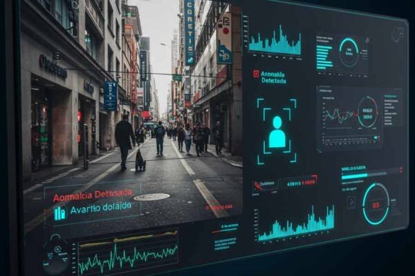 Algoritmos de IA detectando comportamientos anómalos en flujos de video de seguridad urbana