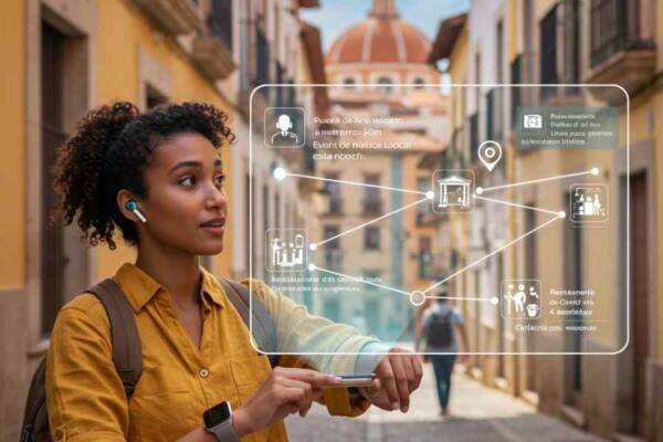 Asistente virtual de viaje recomendando experiencias culturales en tiempo real