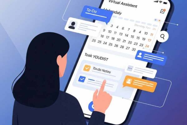 Personas trabajando de manera colaborativa usando herramientas de IA para gestionar proyectos.